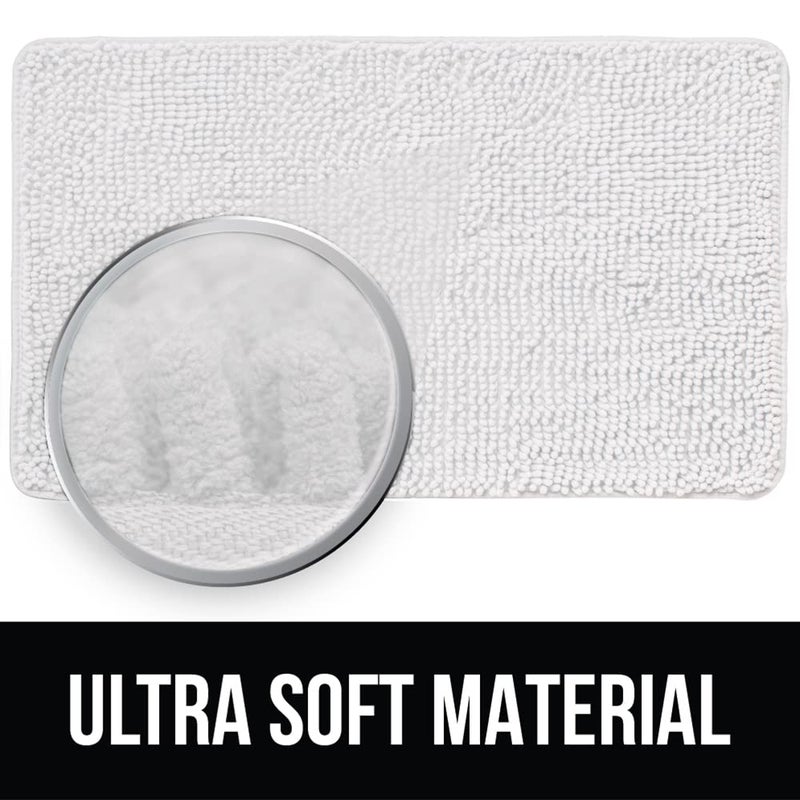 KANGAROO Bathroom Rugs, Chenille Soft Absorbent Bath Rug, Shaggy Shower Mat, Quick Dry Machine Wash Bathmat, Plush Carpet Mats for Tub, Bathtub and Room Home Decor Accessories, 60x24, White - Image 3